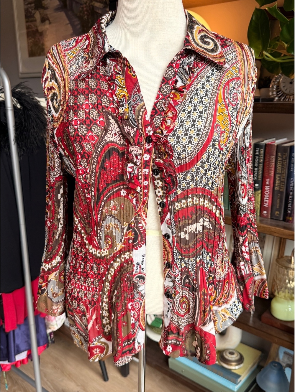 Y2K Dressbarn Petite XL Paisley Print Button-Up Blouse